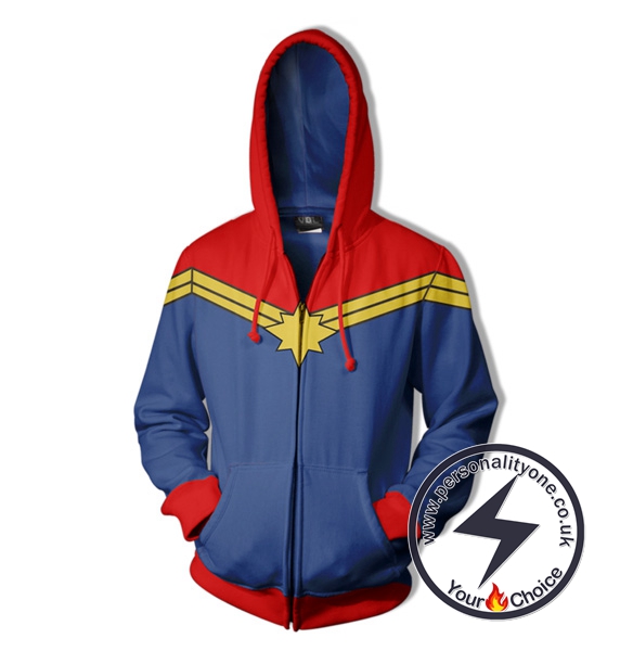 Captain Marvel Hoodie-Captain Marvel Zip Up Hoodie #19003